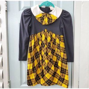 Vintage Yellow Plaid Bow Tie Dress girls 10